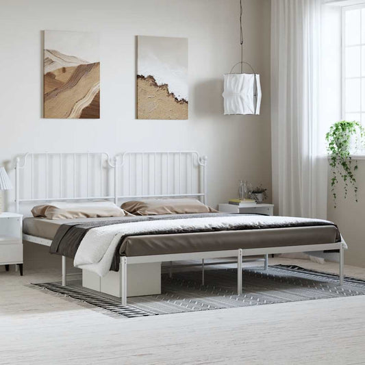 Elegant White Metal Bed Frame with Headboard, 193x203cm