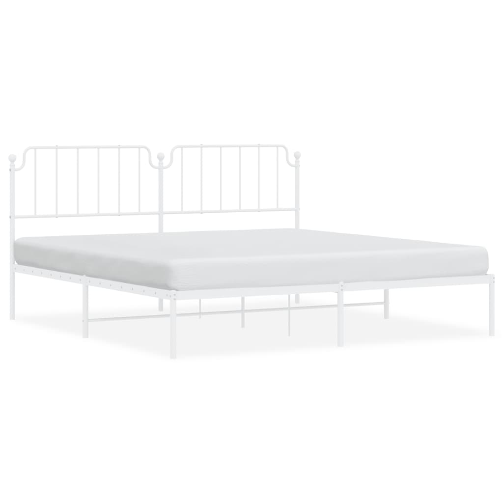 White Metal Bed Frame with Headboard, 200x200cm, No Mattress Included