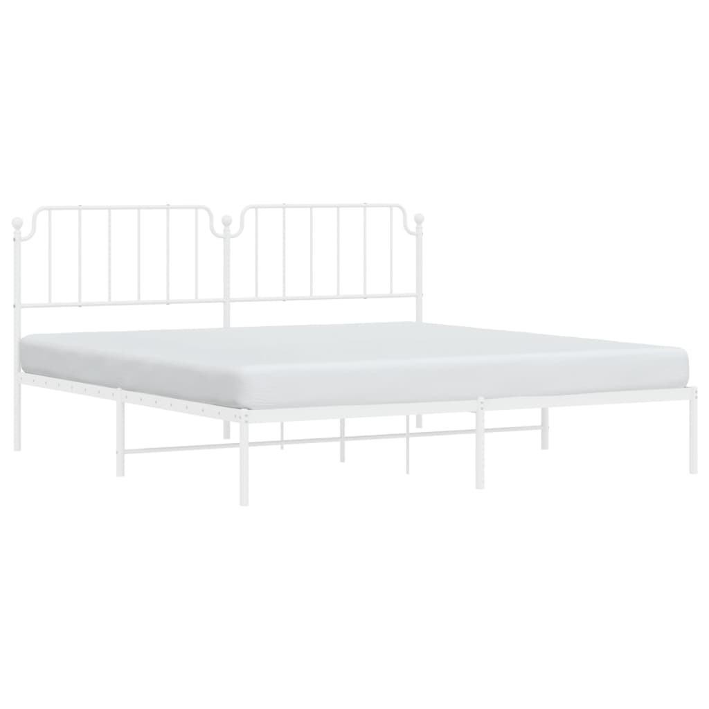 White Metal Bed Frame with Headboard, 200x200cm, No Mattress Included