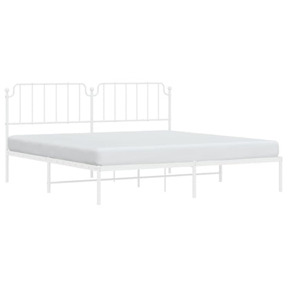 White Metal Bed Frame with Headboard, 200x200cm, No Mattress Included