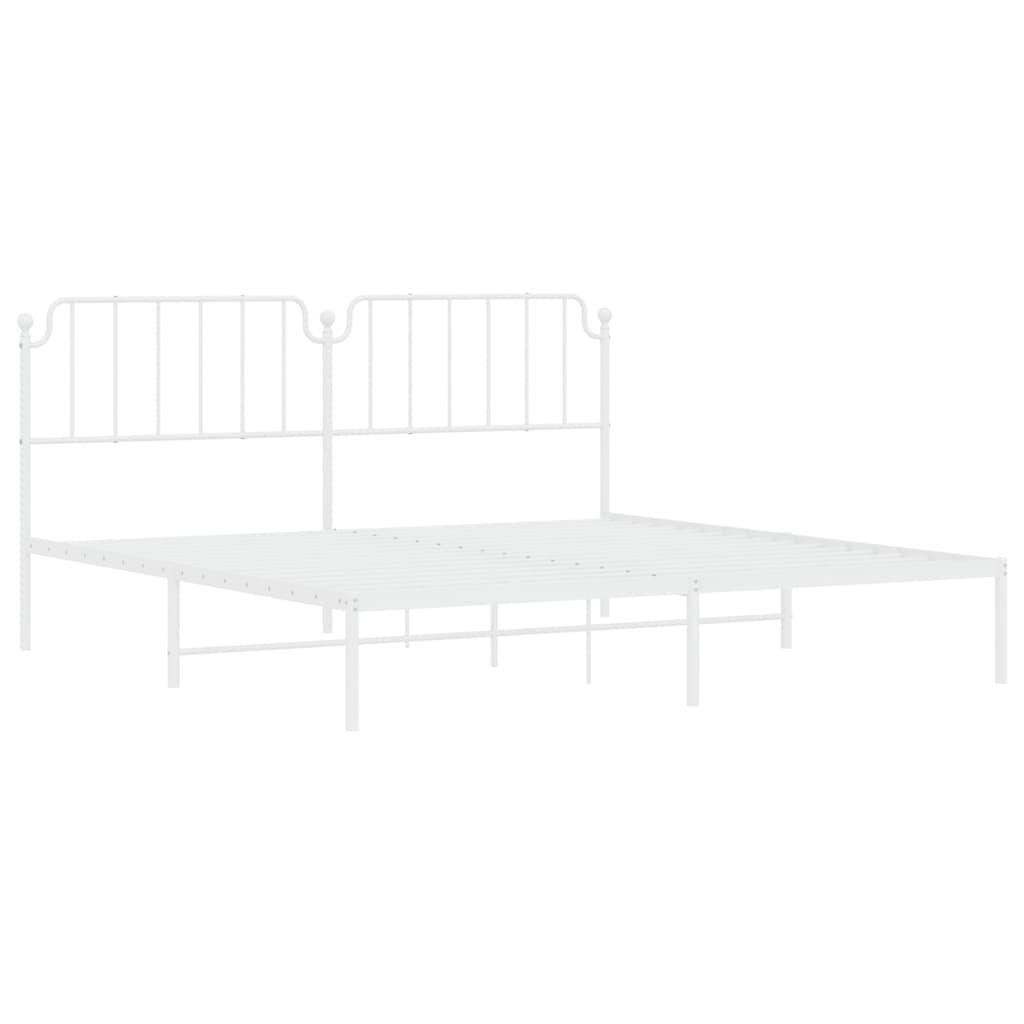 White Metal Bed Frame with Headboard, 200x200cm, No Mattress Included