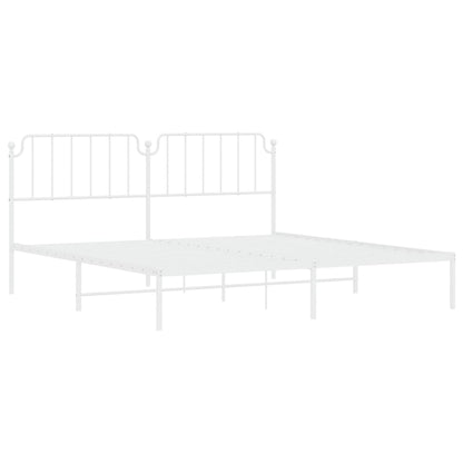 White Metal Bed Frame with Headboard, 200x200cm, No Mattress Included