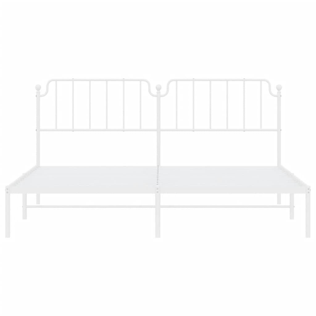 White Metal Bed Frame with Headboard, 200x200cm, No Mattress Included