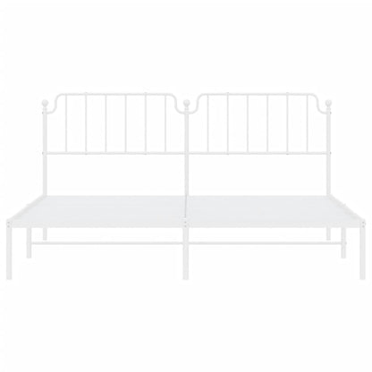 White Metal Bed Frame with Headboard, 200x200cm, No Mattress Included