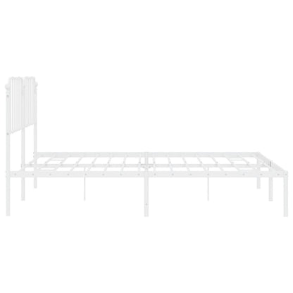 White Metal Bed Frame with Headboard, 200x200cm, No Mattress Included