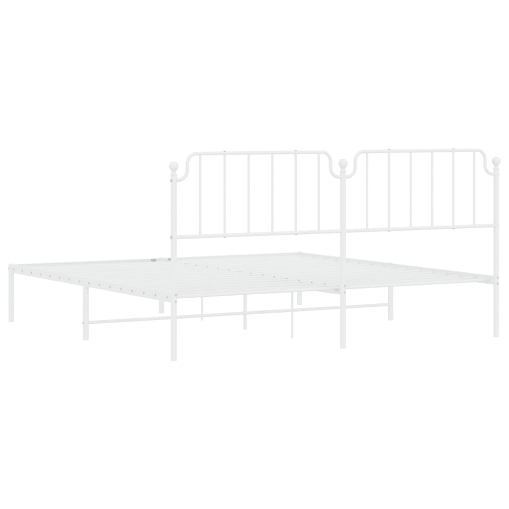 White Metal Bed Frame with Headboard, 200x200cm, No Mattress Included