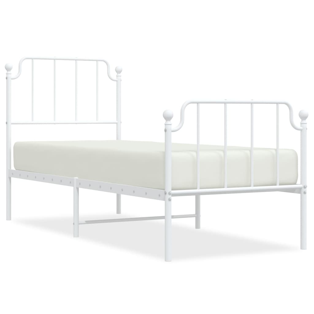 White Metal Bed Frame with Footboard, 75x190cm, No Mattress