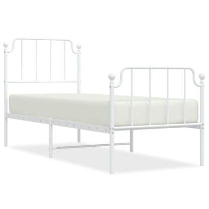 White Metal Bed Frame with Footboard, 75x190cm, No Mattress
