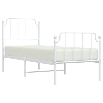 White Metal Bed Frame with Footboard, 75x190cm, No Mattress