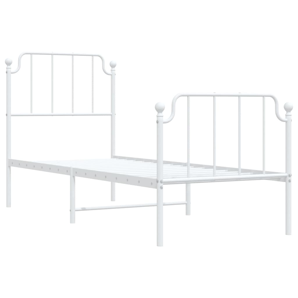 White Metal Bed Frame with Footboard, 75x190cm, No Mattress