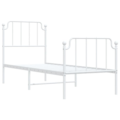 White Metal Bed Frame with Footboard, 75x190cm, No Mattress