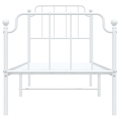 White Metal Bed Frame with Footboard, 75x190cm, No Mattress