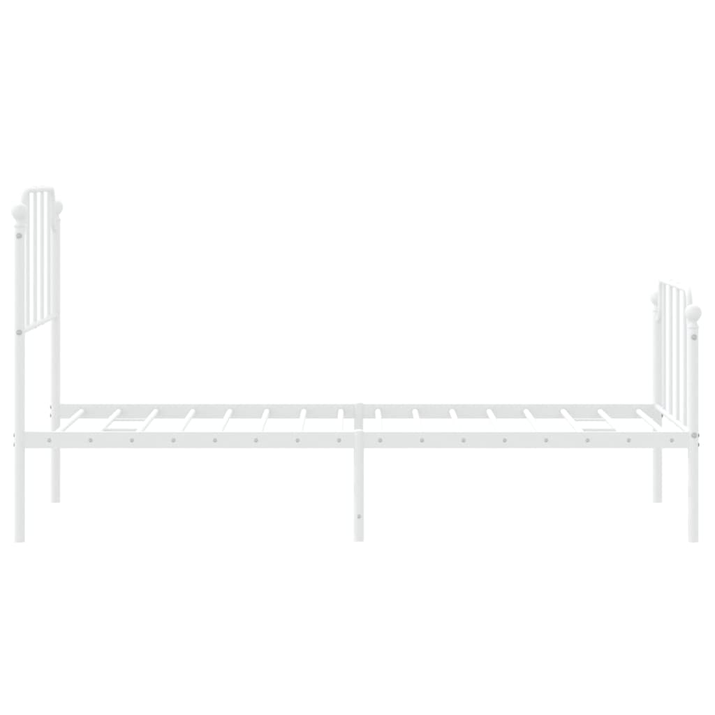 White Metal Bed Frame with Footboard, 75x190cm, No Mattress