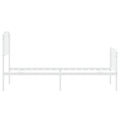 White Metal Bed Frame with Footboard, 75x190cm, No Mattress
