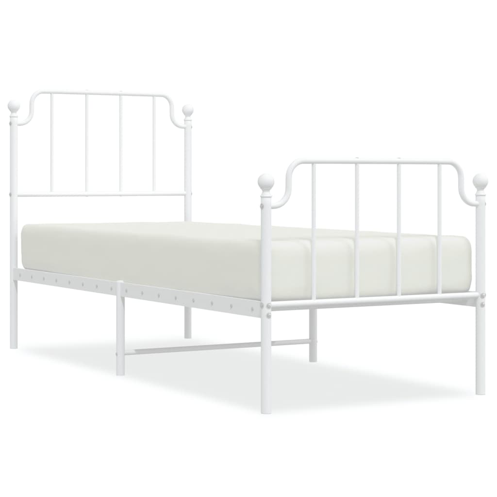 Elegant White Metal Bed Frame with Footboard - 80x200cm