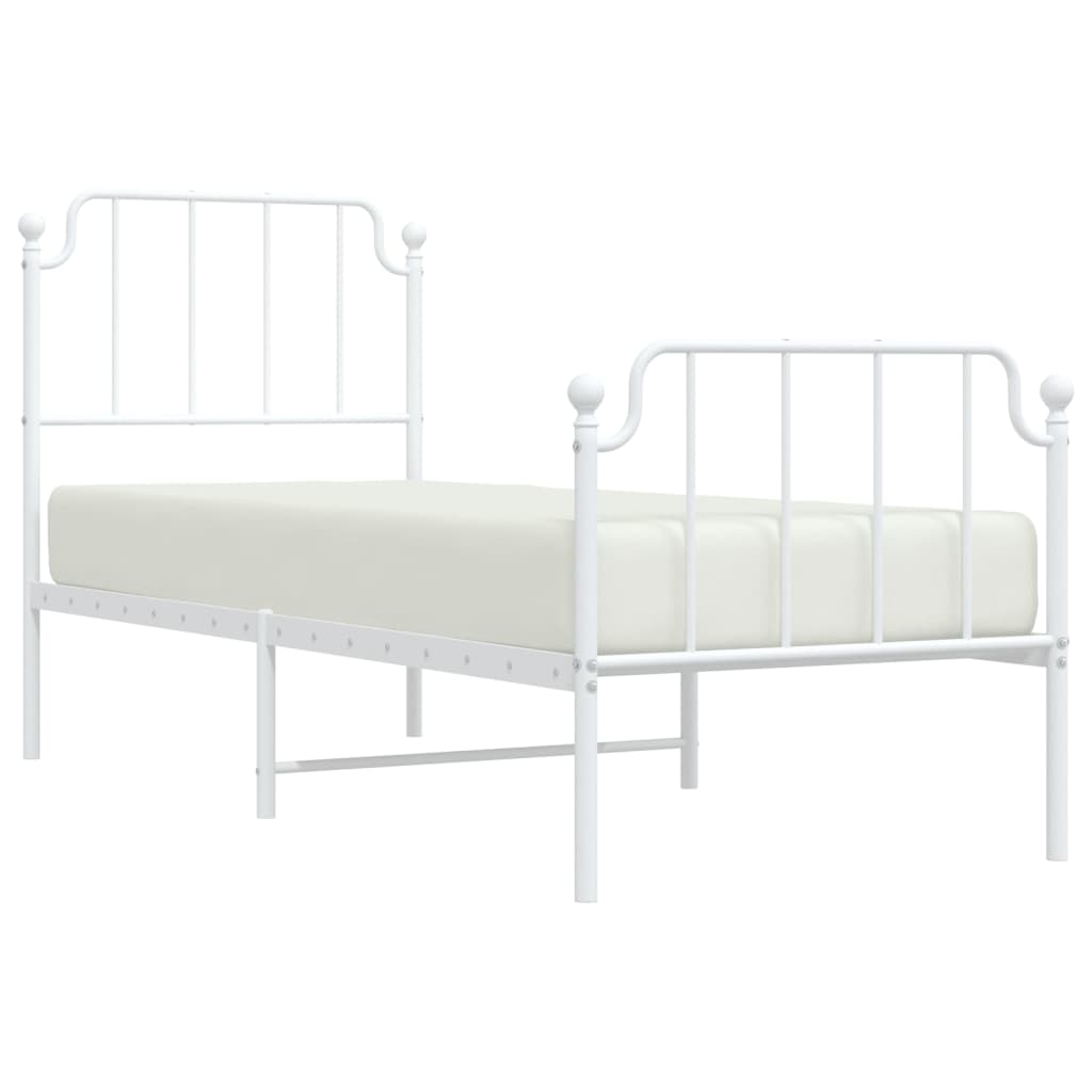 Elegant White Metal Bed Frame with Footboard - 80x200cm