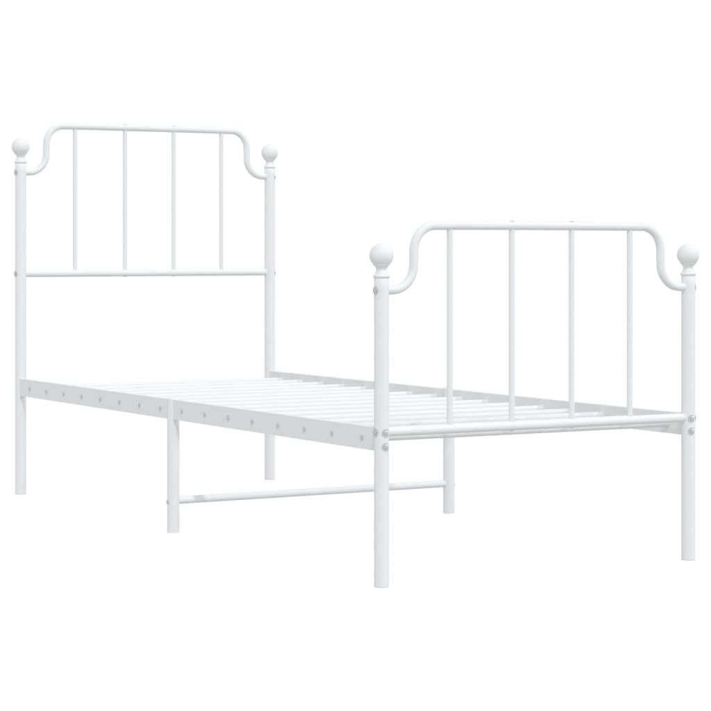 Elegant White Metal Bed Frame with Footboard - 80x200cm