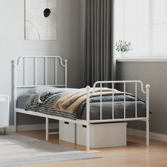 Elegant White Metal Bed Frame with Footboard - 80x200cm