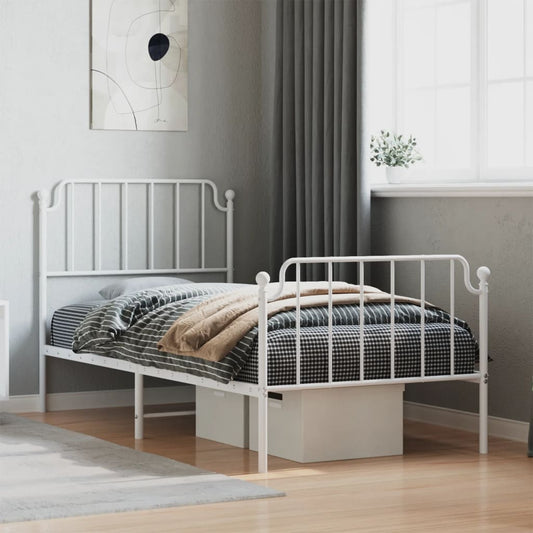 White Metal Bed Frame with Footboard, 90x200cm - No Mattress Included