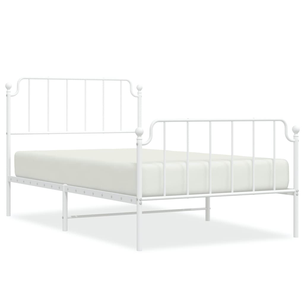White Metal Bed Frame with Footboard, 107x203cm - No Mattress Included