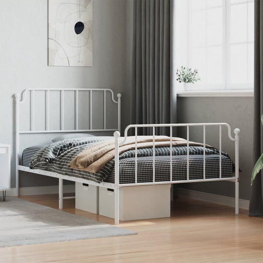 White Metal Bed Frame with Footboard, 107x203cm - No Mattress Included