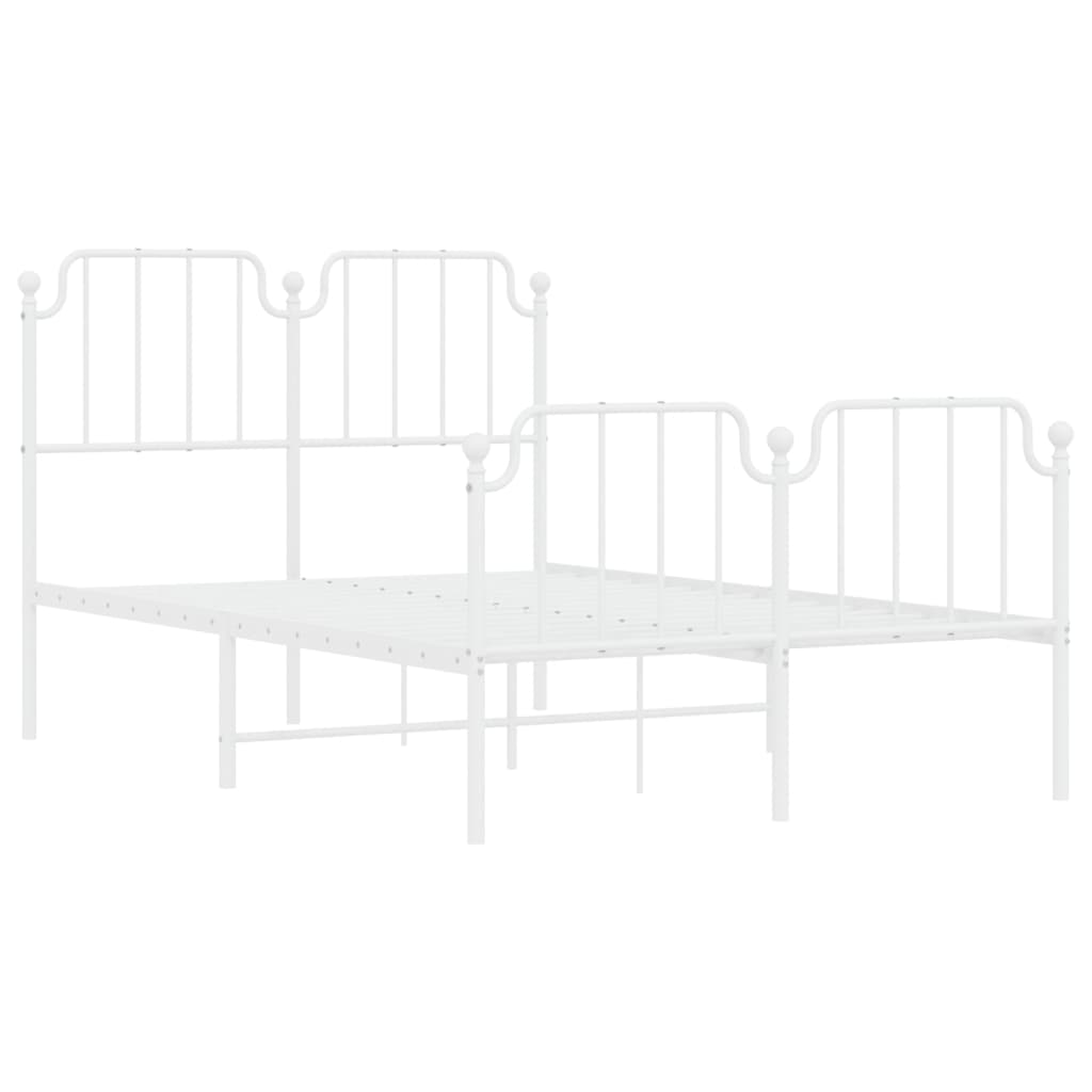 White Metal Bed Frame with Footboard - 120x200cm Sturdy Design