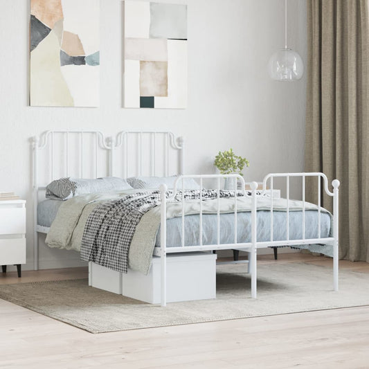 White Metal Bed Frame with Footboard - 120x200cm Sturdy Design