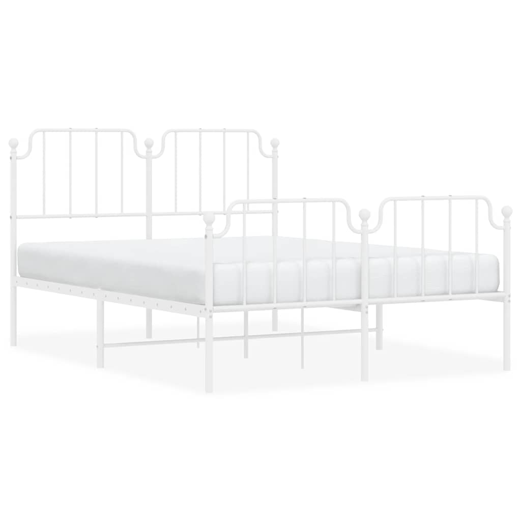 White Metal Bed Frame with Footboard – 135x190cm Sturdy Design
