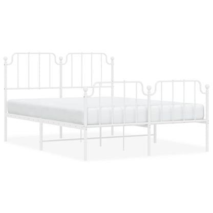 White Metal Bed Frame with Footboard – 135x190cm Sturdy Design