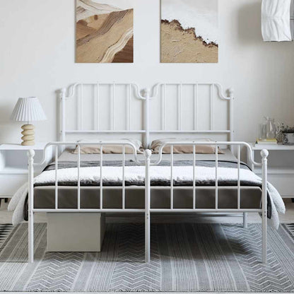 White Metal Bed Frame with Footboard – 135x190cm Sturdy Design