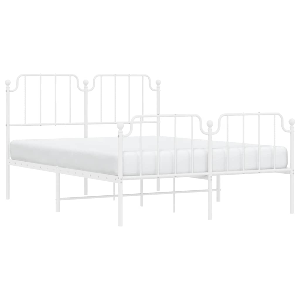 White Metal Bed Frame with Footboard – 135x190cm Sturdy Design