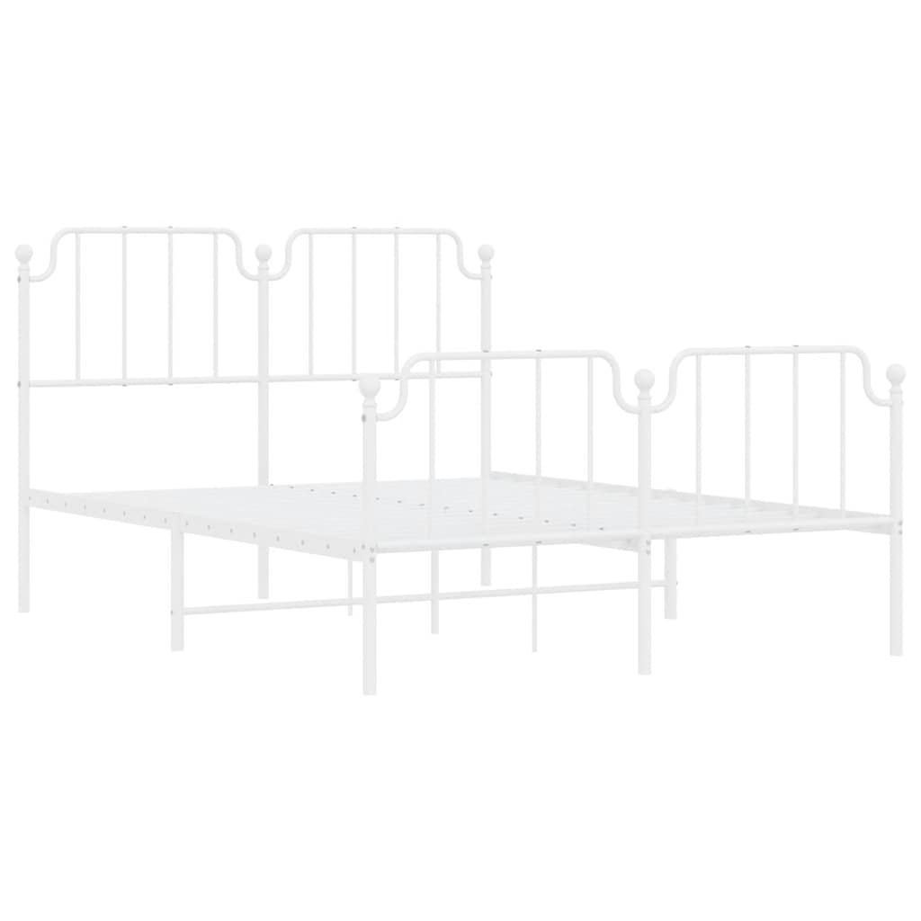 White Metal Bed Frame with Footboard – 135x190cm Sturdy Design