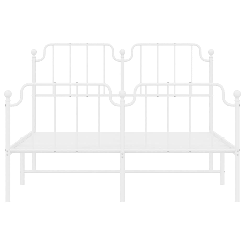 White Metal Bed Frame with Footboard – 135x190cm Sturdy Design