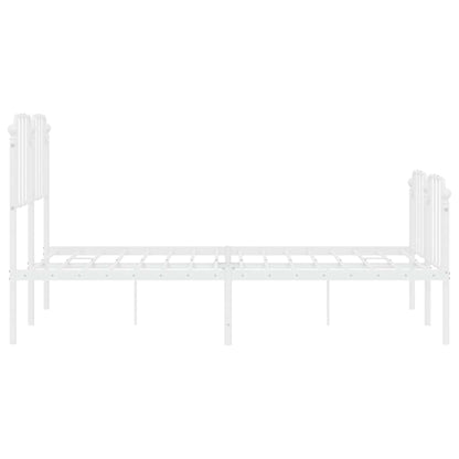 White Metal Bed Frame with Footboard – 135x190cm Sturdy Design