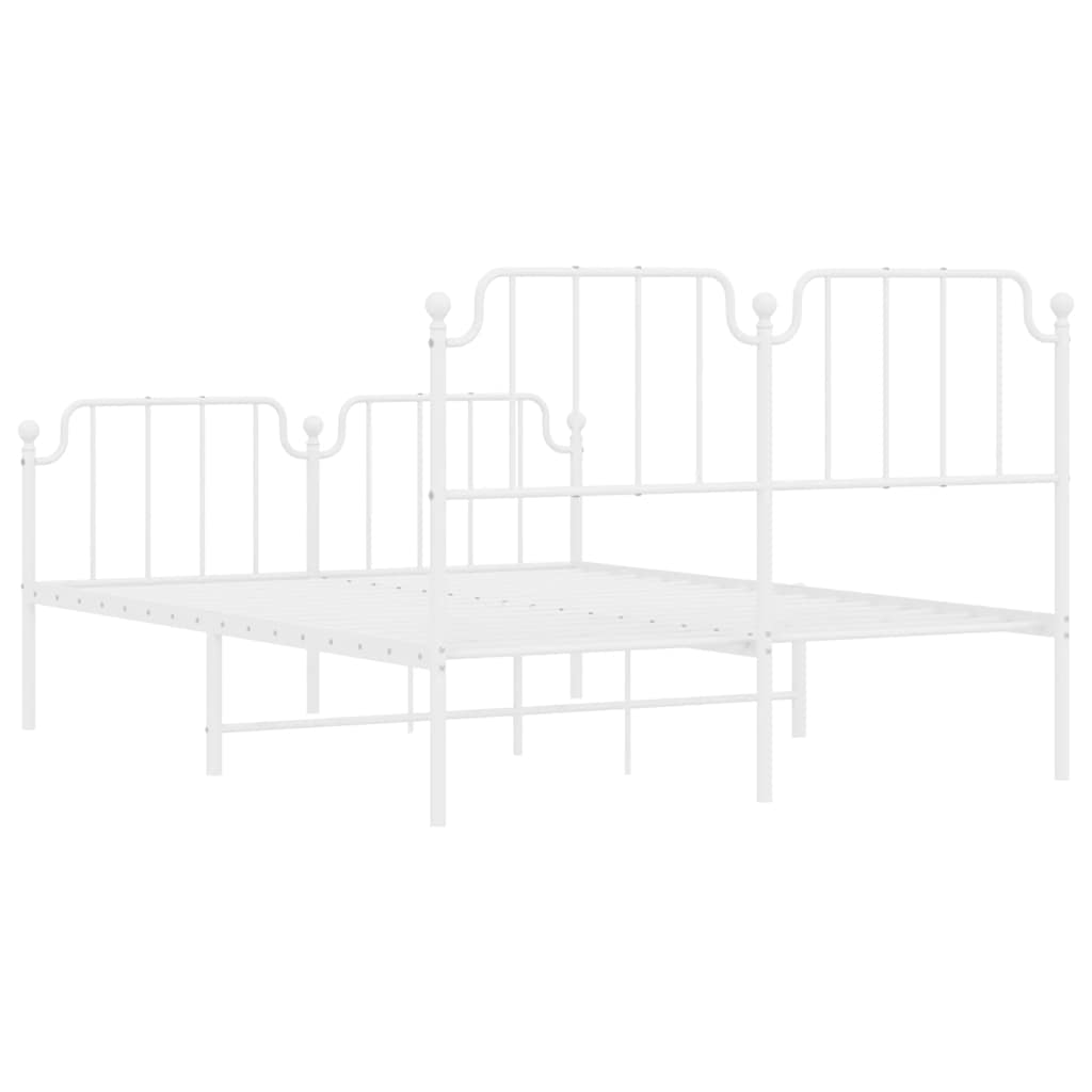 White Metal Bed Frame with Footboard – 135x190cm Sturdy Design