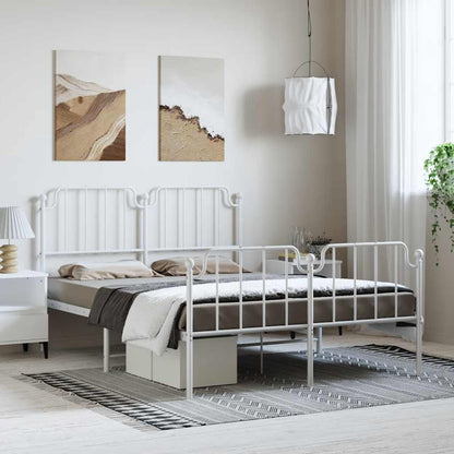 White Metal Bed Frame with Footboard – 135x190cm Sturdy Design