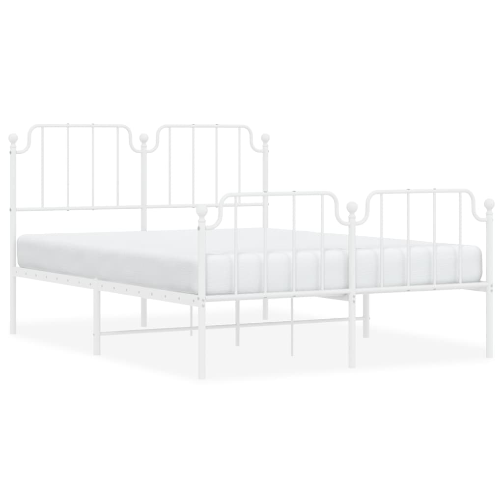 White Metal Bed Frame with Footboard - 140x190cm, No Mattress