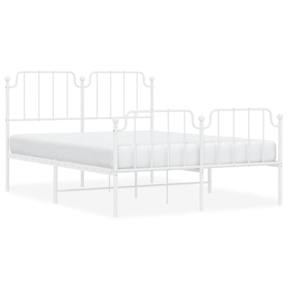 White Metal Bed Frame with Footboard - 140x190cm, No Mattress