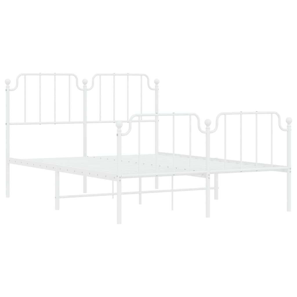 White Metal Bed Frame with Footboard - 140x190cm, No Mattress