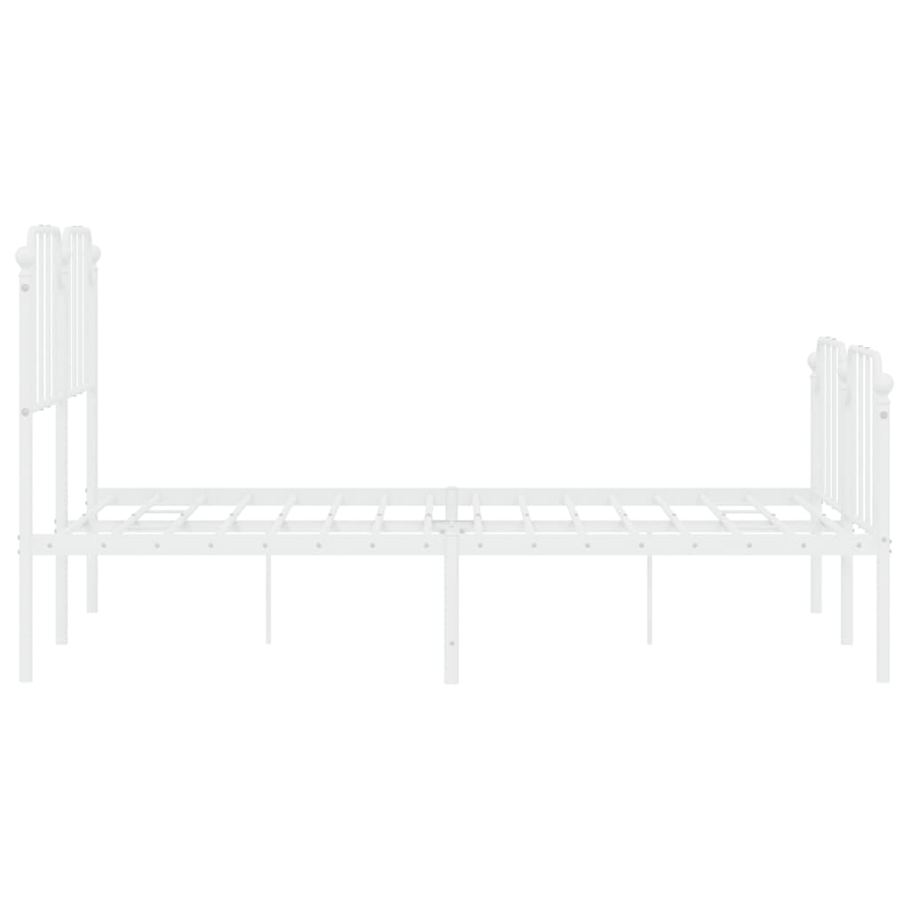 White Metal Bed Frame with Footboard - 140x190cm, No Mattress