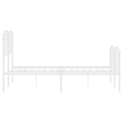 White Metal Bed Frame with Footboard - 140x190cm, No Mattress