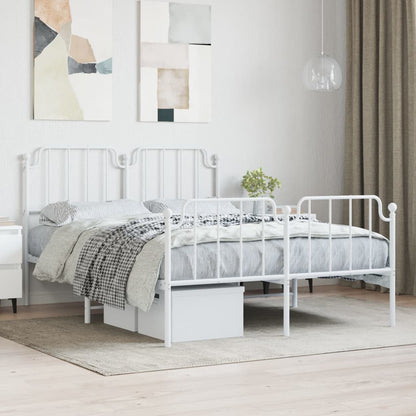 White Metal Bed Frame with Footboard - 140x190cm, No Mattress