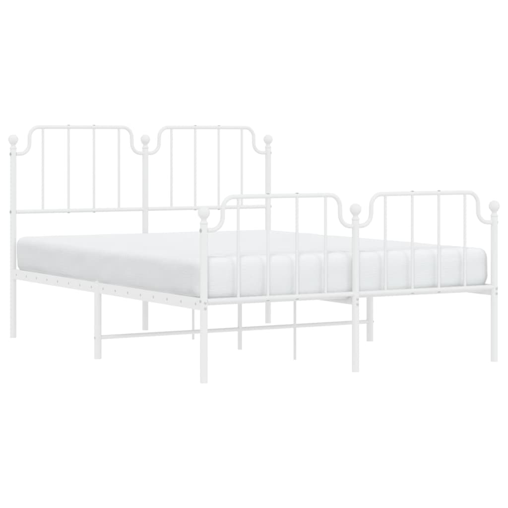 White Metal Bed Frame with Footboard 140x200 cm - Sturdy Design