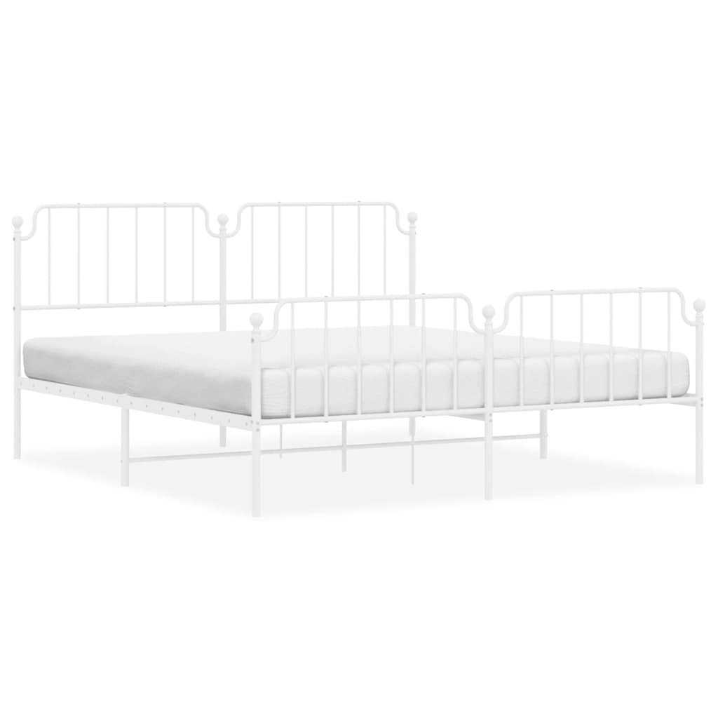 White Metal Bed Frame with Footboard - 183x213cm Sturdy Design