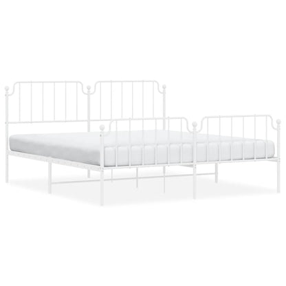 White Metal Bed Frame with Footboard - 183x213cm Sturdy Design