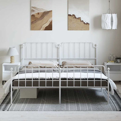 White Metal Bed Frame with Footboard - 183x213cm Sturdy Design