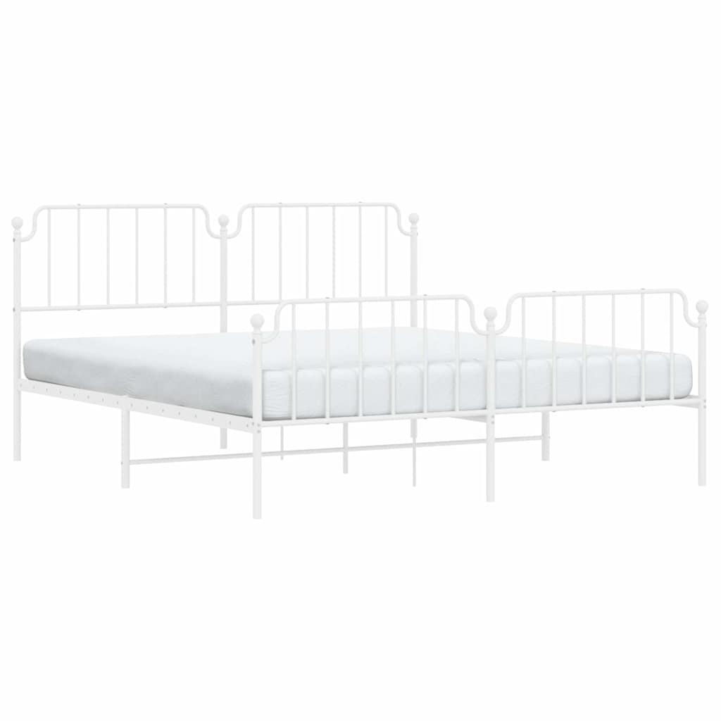 White Metal Bed Frame with Footboard - 183x213cm Sturdy Design