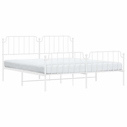 White Metal Bed Frame with Footboard - 183x213cm Sturdy Design