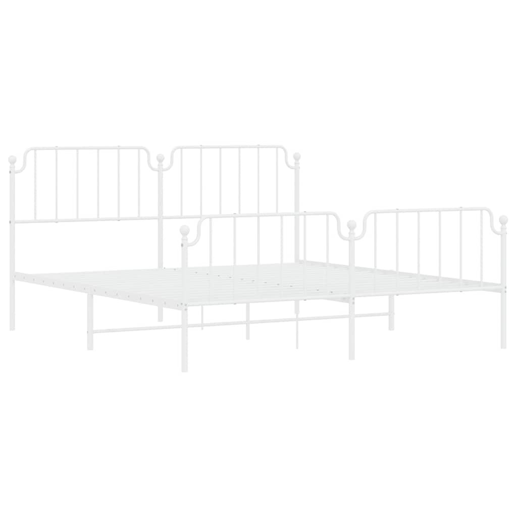 White Metal Bed Frame with Footboard - 183x213cm Sturdy Design
