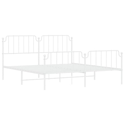 White Metal Bed Frame with Footboard - 183x213cm Sturdy Design
